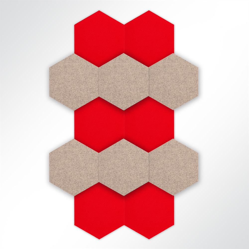 Artikelbild QP Schallabsorber Basotect Hexagon-Set 12-teilig  580mm Braun, Rot