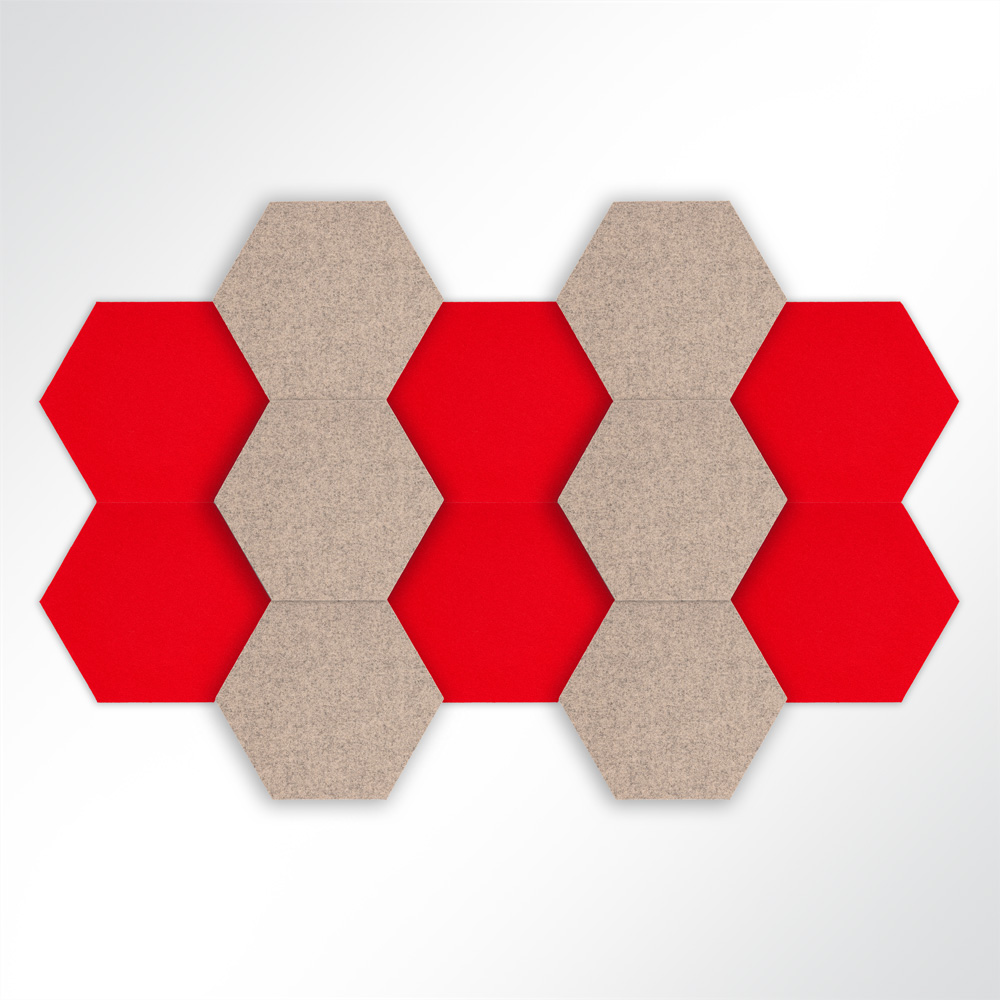 Artikelbild QP Schallabsorber Basotect Hexagon-Set 12-teilig  580mm Braun, Rot