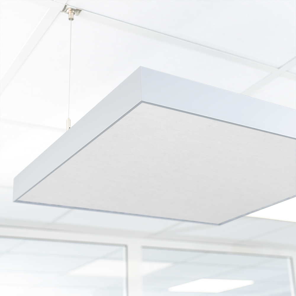 Artikelbild QP Akustikpaneele Schallabsorber Deckensegel mit Alu-Rahmen bluefiber tec based B1 2500g/m wei 620x625x50mm