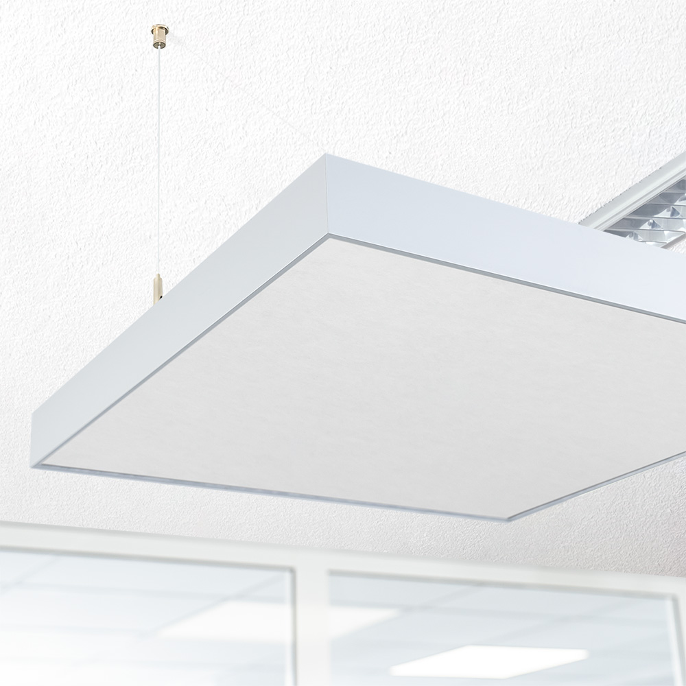 Artikelbild QP Akustikpaneele Schallabsorber Deckensegel mit Alu-Rahmen bluefiber tec based B1 2500g/m wei 620x625x50mm