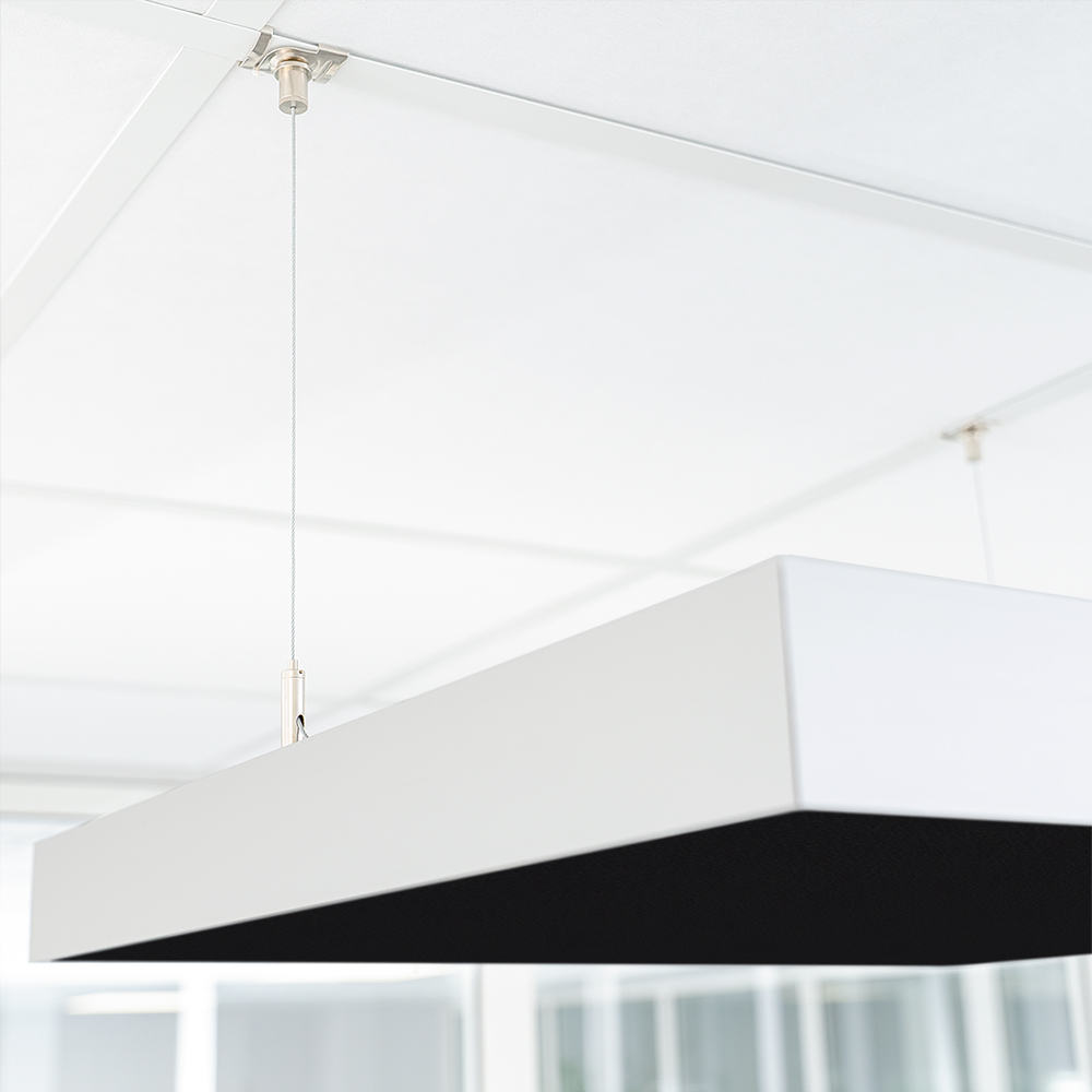 Artikelbild QP SilenceCore PAD PET Vlies Akustikpaneele Deckensegel mit Alu-Rahmen 1500g/m B1 schwarz 600x600x50mm