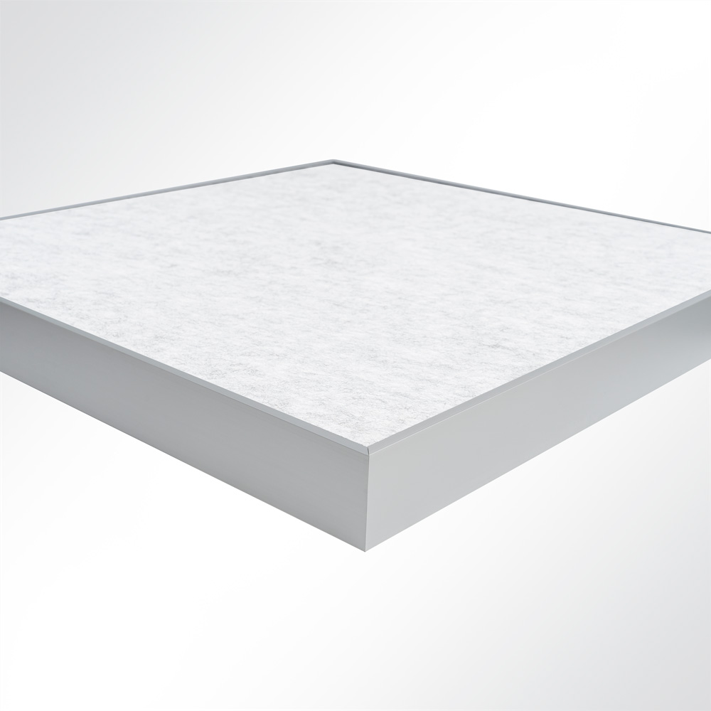 Artikelbild QP SilenceCore PAD PET Vlies Akustikpaneele Deckensegel mit Alu-Rahmen 1500g/m B1 hellgrau marmor 600x600x50mm