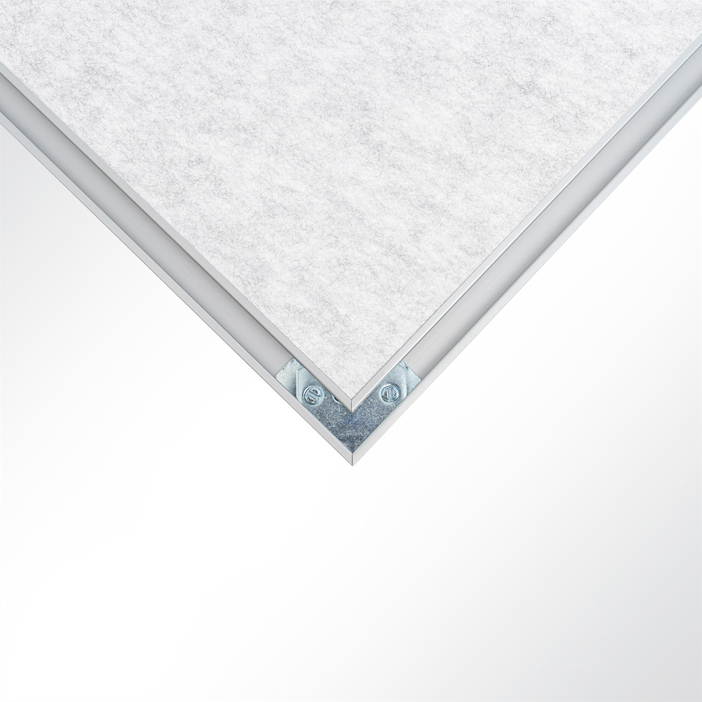 Artikelbild QP SilenceCore PAD PET Vlies Akustikpaneele Deckensegel mit Alu-Rahmen 1500g/m B1 hellgrau marmor 600x600x50mm