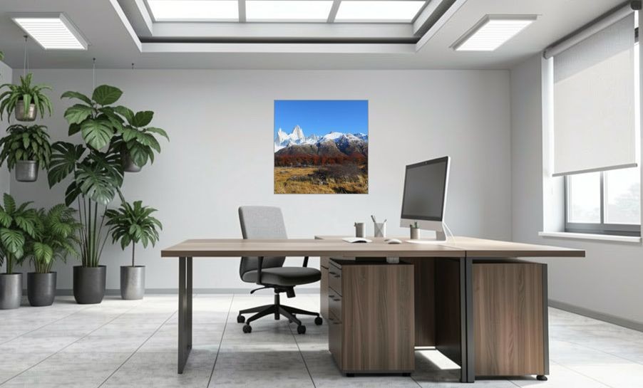 Artikelbild Akustikbild - Land der Berge – Basotect® Schallabsorber im eloxierten Aluminiumrahmen 1030x1030x55mm