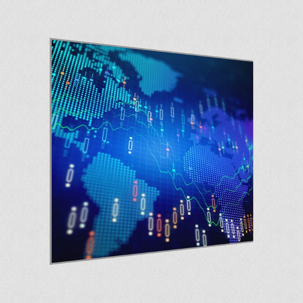 Artikelbild Akustikbild - Eine interaktive Karte unserer globalen Gemeinschaft – Basotect® Schallabsorber im eloxierten Aluminiumrahmen 1030x1030x55mm
