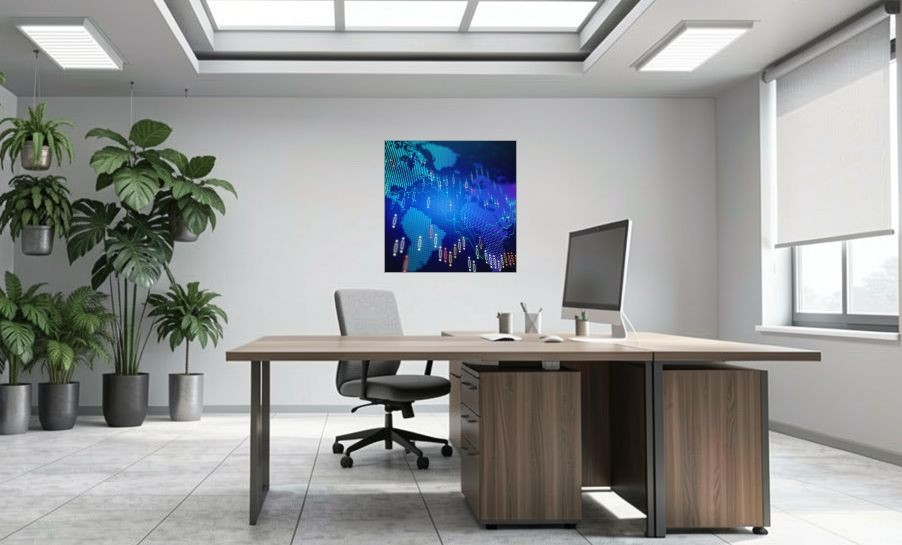 Artikelbild Akustikbild - Eine interaktive Karte unserer globalen Gemeinschaft – Basotect® Schallabsorber im eloxierten Aluminiumrahmen 1030x1030x55mm