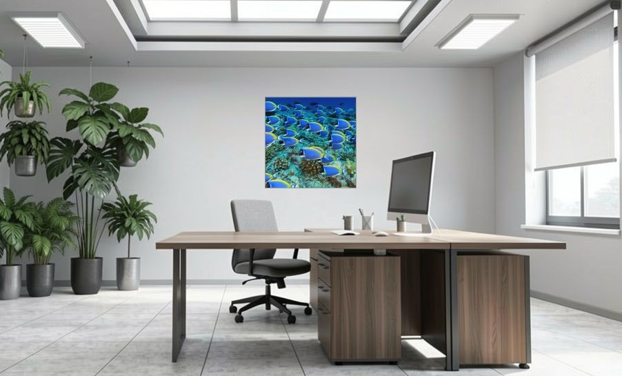 Artikelbild Akustikbild - Die Schwarmintelligenz der Fische – Basotect® Schallabsorber im eloxierten Aluminiumrahmen 1030x1030x55mm
