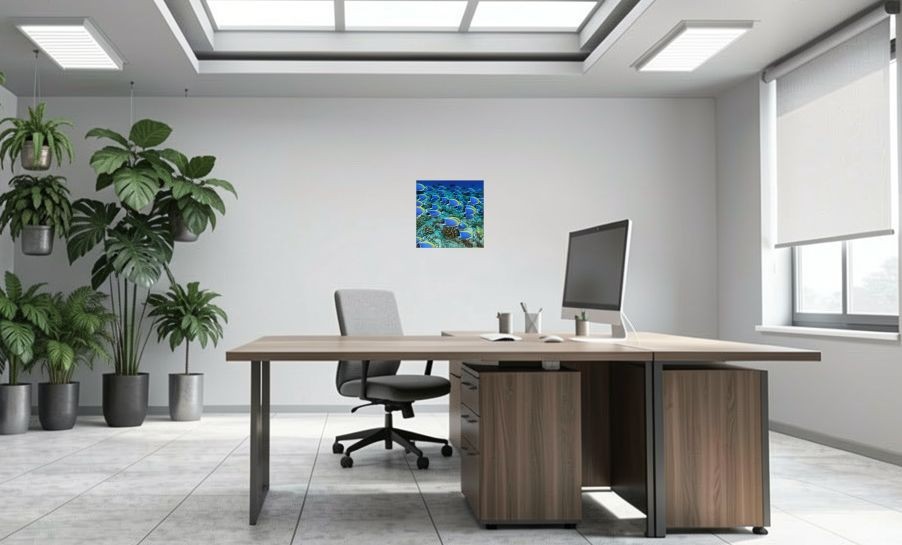 Artikelbild Akustikbild - Die Schwarmintelligenz der Fische – Basotect® Schallabsorber im eloxierten Aluminiumrahmen 530x530x55mm