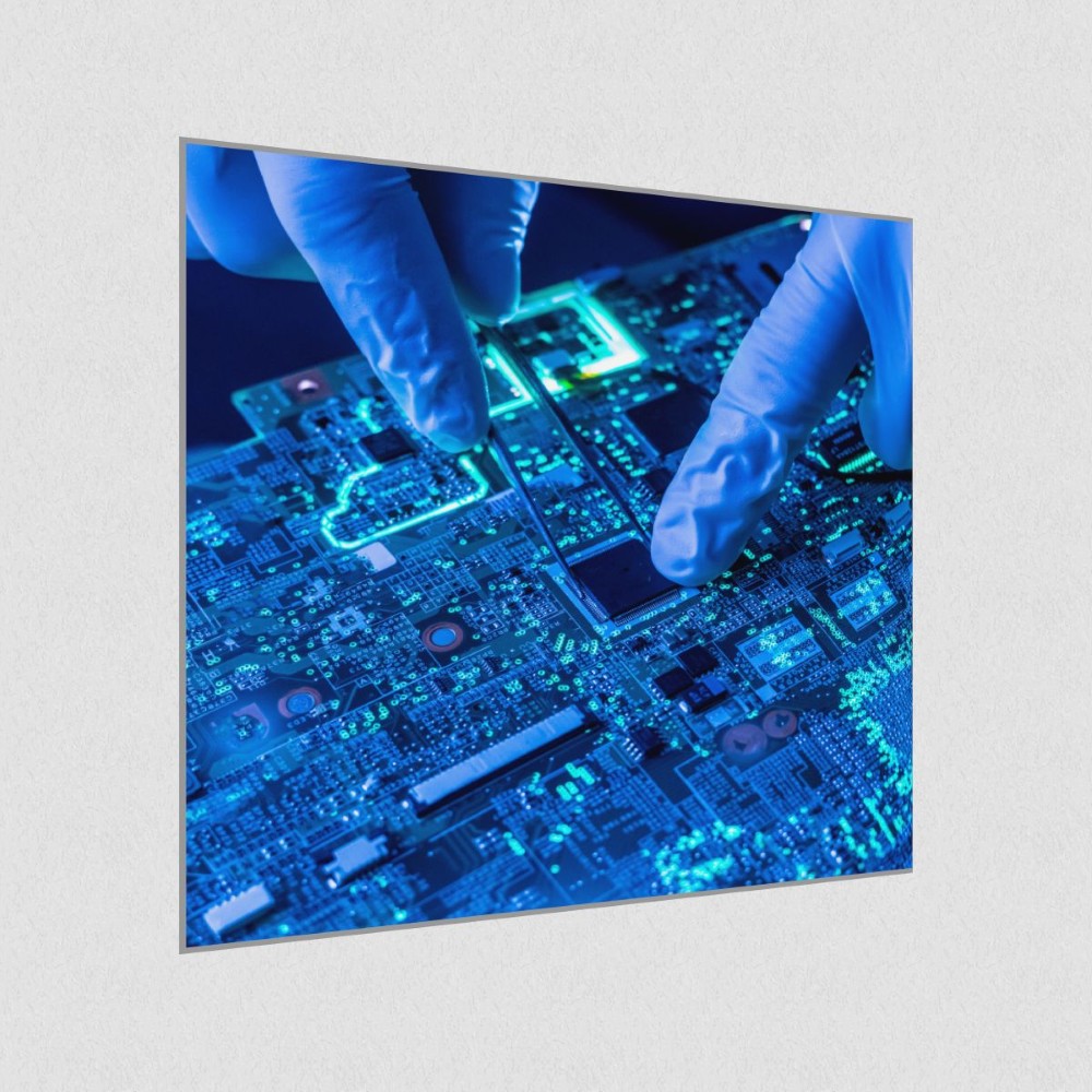 Artikelbild Akustikbild - Computerchip – Basotect® Schallabsorber im eloxierten Aluminiumrahmen 1030x1030x55mm