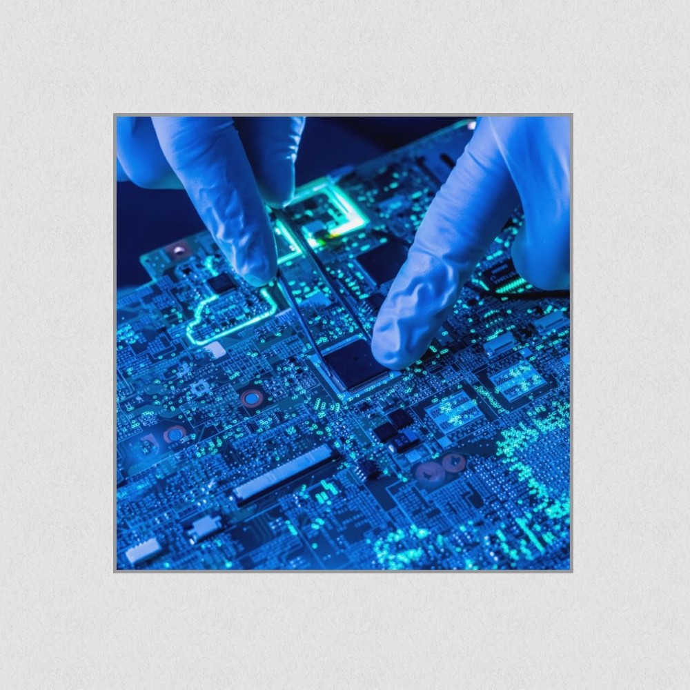 Artikelbild Akustikbild - Computerchip – Basotect® Schallabsorber im eloxierten Aluminiumrahmen 1030x1030x55mm
