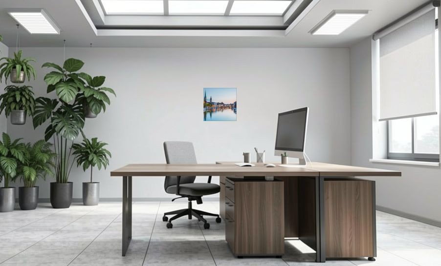 Artikelbild Akustikbild - Zürich am Wasser: Ein atemberaubender Blick auf die Stadt – Basotect® Schallabsorber im eloxierten Aluminiumrahmen 530x530x55mm