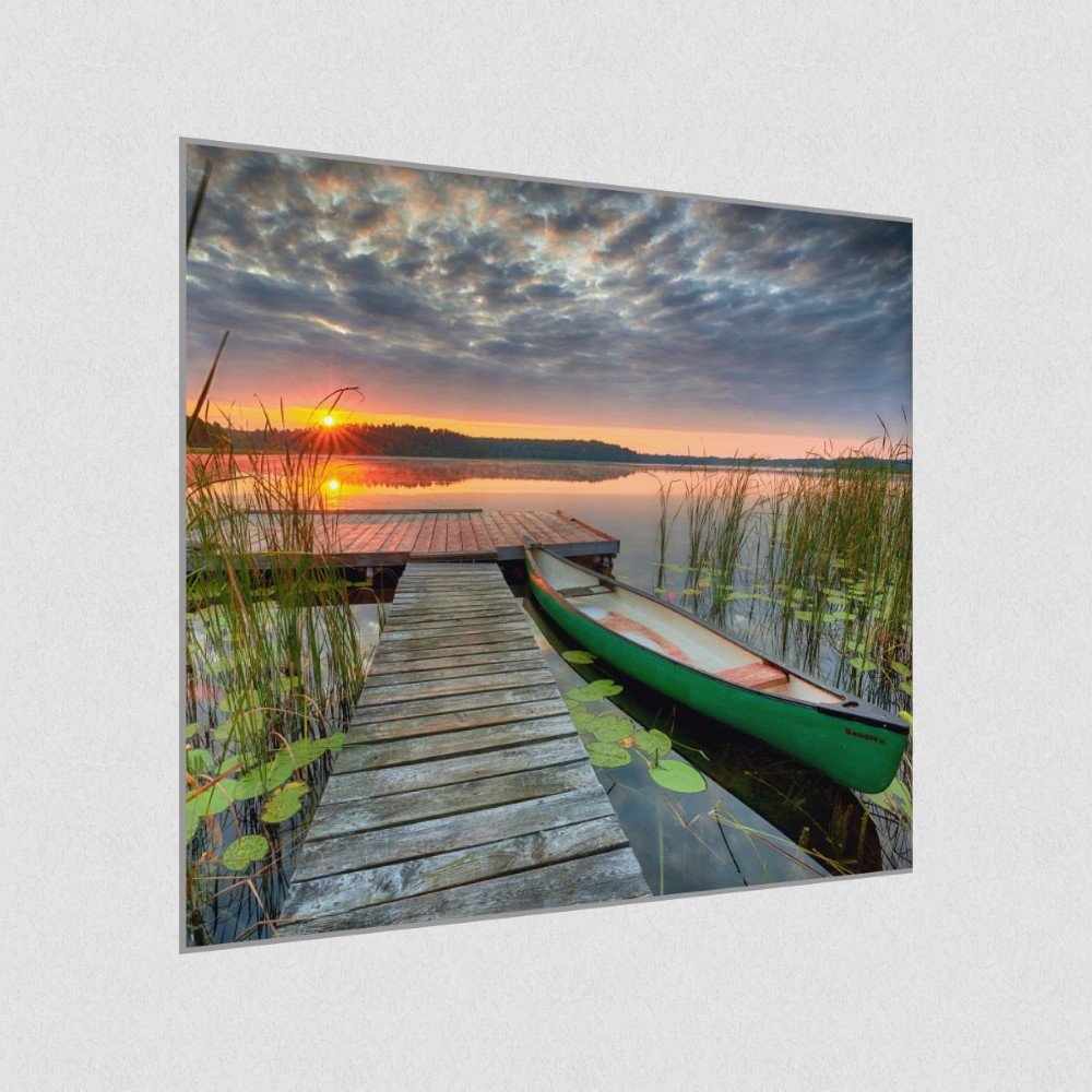 Artikelbild Akustikbild - Beautiful sunrise over lake covered with water lily – Basotect® Schallabsorber im eloxierten Aluminiumrahmen 530x530x55mm