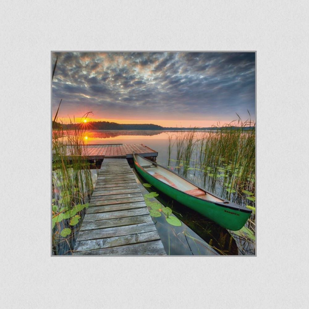 Artikelbild Akustikbild - Beautiful sunrise over lake covered with water lily – Basotect® Schallabsorber im eloxierten Aluminiumrahmen 530x530x55mm