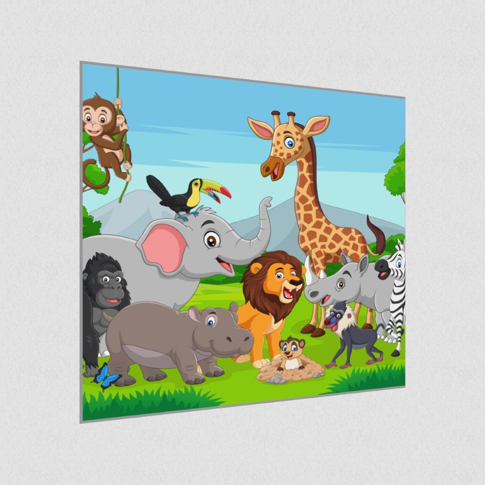 Artikelbild Akustikbild - Comic Tierwelt – Basotect® Schallabsorber im eloxierten Aluminiumrahmen 530x530x55mm