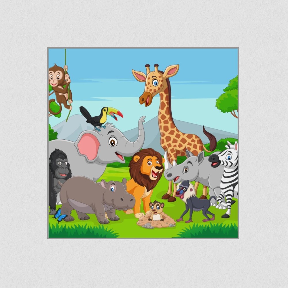 Artikelbild Akustikbild - Comic Tierwelt – Basotect® Schallabsorber im eloxierten Aluminiumrahmen 530x530x55mm