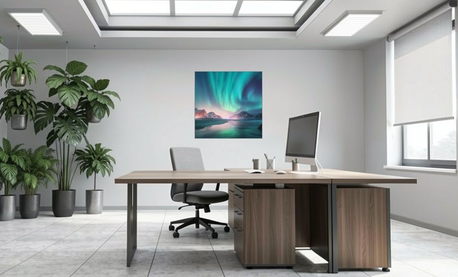 Artikelbild Akustikbild - Aurora Borealis – Basotect® Schallabsorber im eloxierten Aluminiumrahmen 1030x1030x55mm