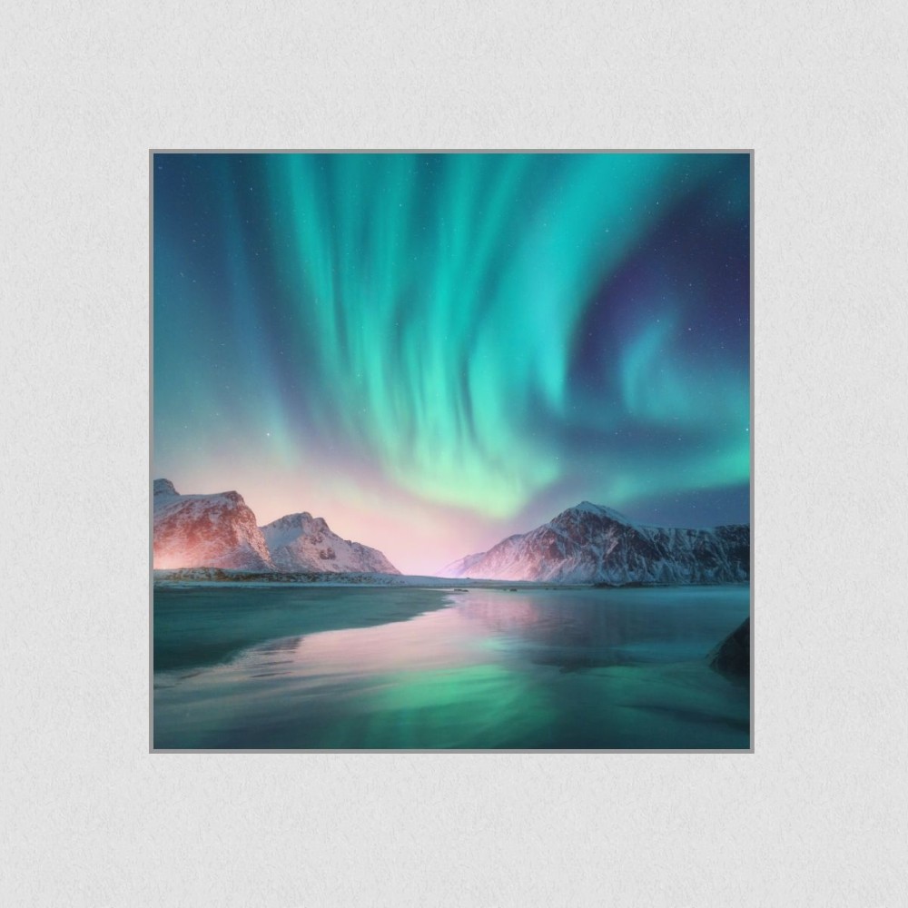 Artikelbild Akustikbild - Aurora Borealis – Basotect® Schallabsorber im eloxierten Aluminiumrahmen 530x530x55mm