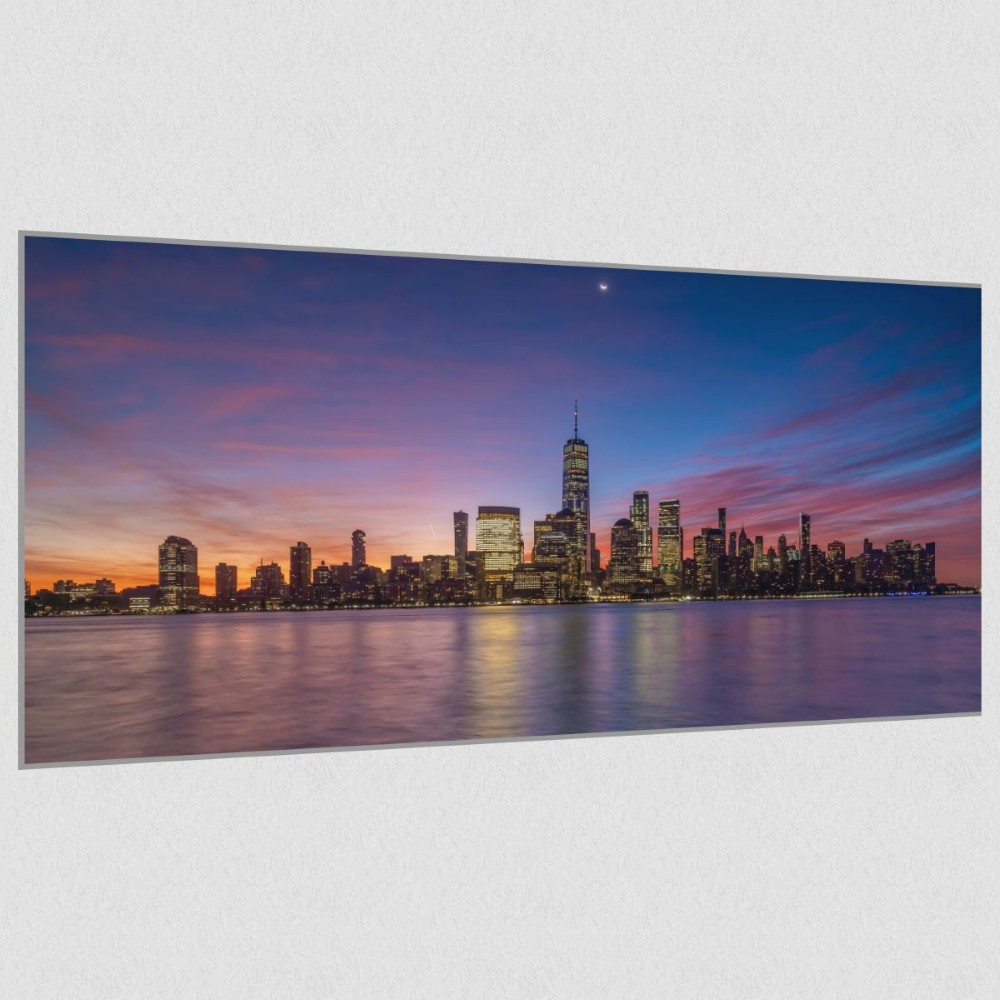 Artikelbild Akustikbild - New York City: Die beeindruckende Skyline und der Hudson River – Basotect® Schallabsorber im eloxierten Aluminiumrahmen 1030x530x55mm