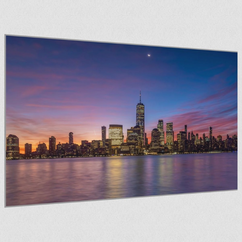 Artikelbild Akustikbild - New York City: Die beeindruckende Skyline und der Hudson River – Basotect® Schallabsorber im eloxierten Aluminiumrahmen 1530x1030x55mm