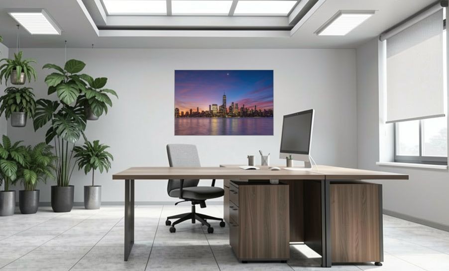 Artikelbild Akustikbild - New York City: Die beeindruckende Skyline und der Hudson River – Basotect® Schallabsorber im eloxierten Aluminiumrahmen 1530x1030x55mm