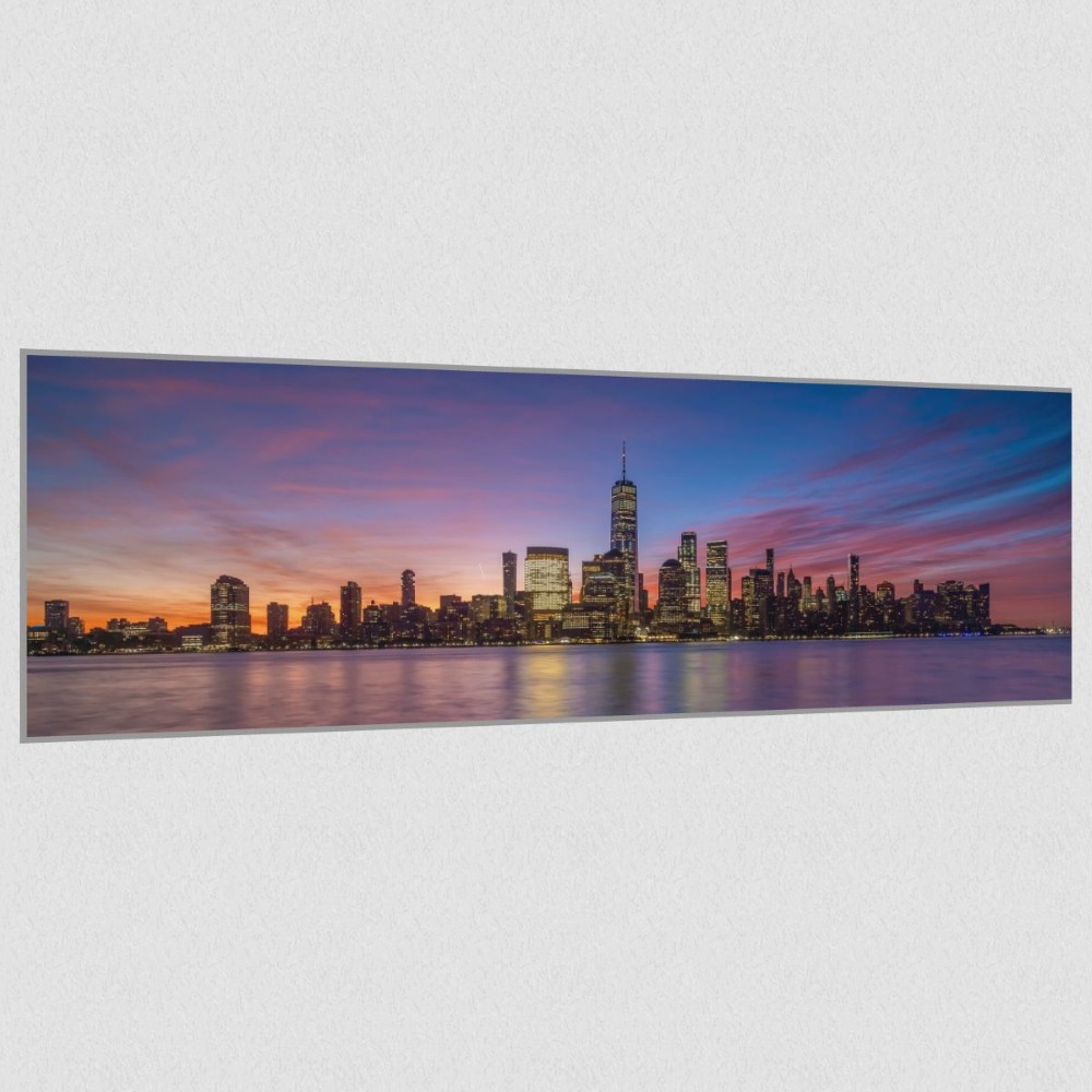 Artikelbild Akustikbild - New York City: Die beeindruckende Skyline und der Hudson River – Basotect® Schallabsorber im eloxierten Aluminiumrahmen 1530x530x55mm