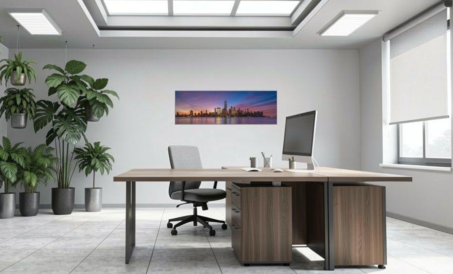Artikelbild Akustikbild - New York City: Die beeindruckende Skyline und der Hudson River – Basotect® Schallabsorber im eloxierten Aluminiumrahmen 1530x530x55mm