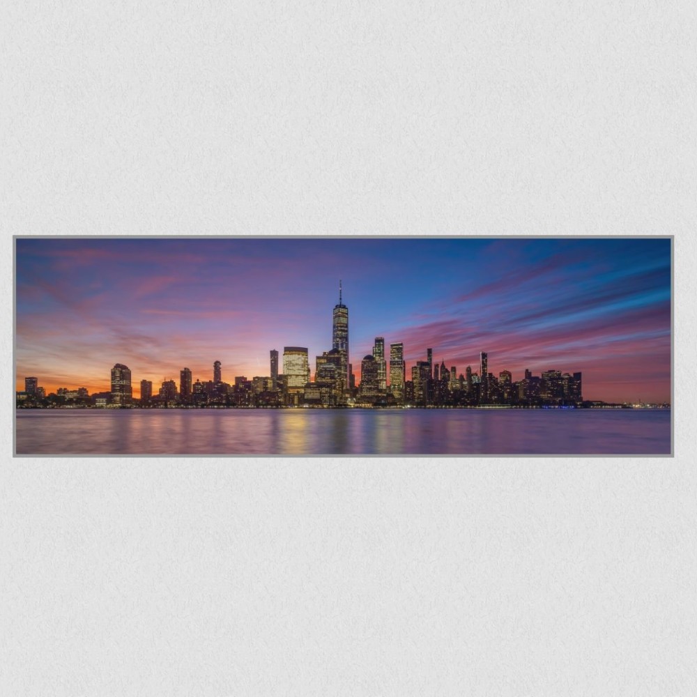 Artikelbild Akustikbild - New York City: Die beeindruckende Skyline und der Hudson River – Basotect® Schallabsorber im eloxierten Aluminiumrahmen 1530x530x55mm