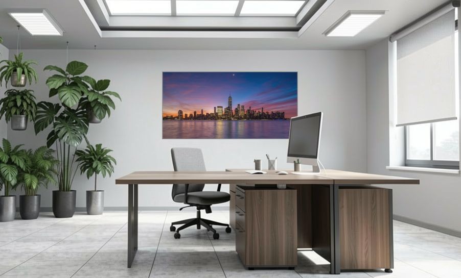 Artikelbild Akustikbild - New York City: Die beeindruckende Skyline und der Hudson River – Basotect® Schallabsorber im eloxierten Aluminiumrahmen 2030x1030x55mm