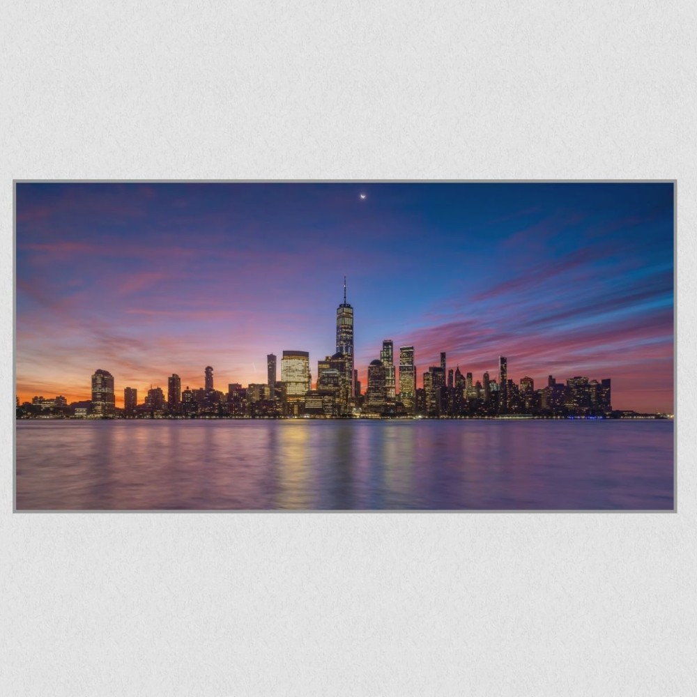 Artikelbild Akustikbild - New York City: Die beeindruckende Skyline und der Hudson River – Basotect® Schallabsorber im eloxierten Aluminiumrahmen 2030x1030x55mm
