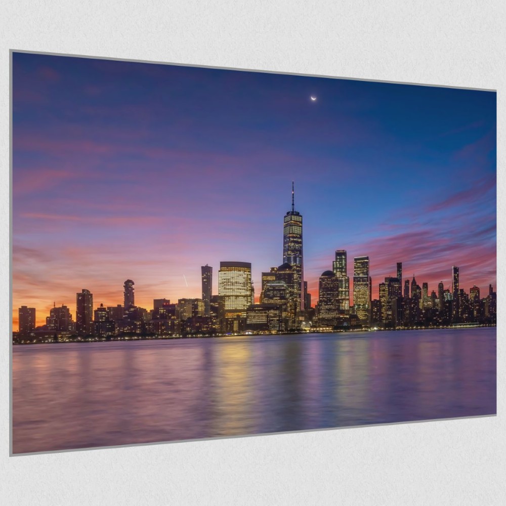 Artikelbild Akustikbild - New York City: Die beeindruckende Skyline und der Hudson River – Basotect® Schallabsorber im eloxierten Aluminiumrahmen 2030x1530x55mm