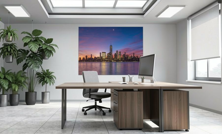 Artikelbild Akustikbild - New York City: Die beeindruckende Skyline und der Hudson River – Basotect® Schallabsorber im eloxierten Aluminiumrahmen 2030x1530x55mm