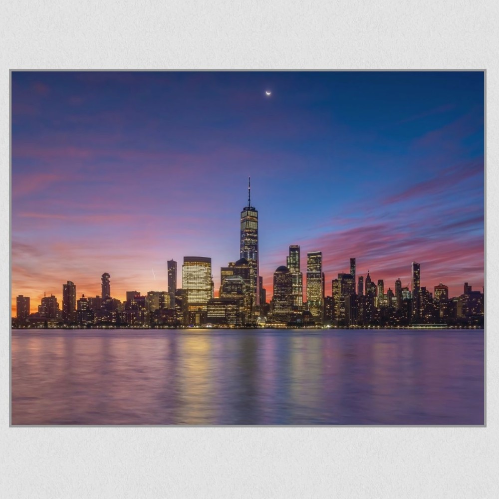 Artikelbild Akustikbild - New York City: Die beeindruckende Skyline und der Hudson River – Basotect® Schallabsorber im eloxierten Aluminiumrahmen 2030x1530x55mm
