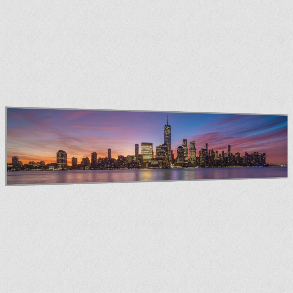Artikelbild Akustikbild - New York City: Die beeindruckende Skyline und der Hudson River – Basotect® Schallabsorber im eloxierten Aluminiumrahmen 2030x530x55mm