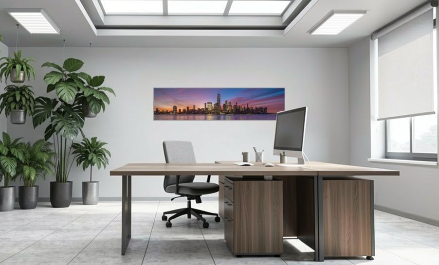 Artikelbild Akustikbild - New York City: Die beeindruckende Skyline und der Hudson River – Basotect® Schallabsorber im eloxierten Aluminiumrahmen 2030x530x55mm