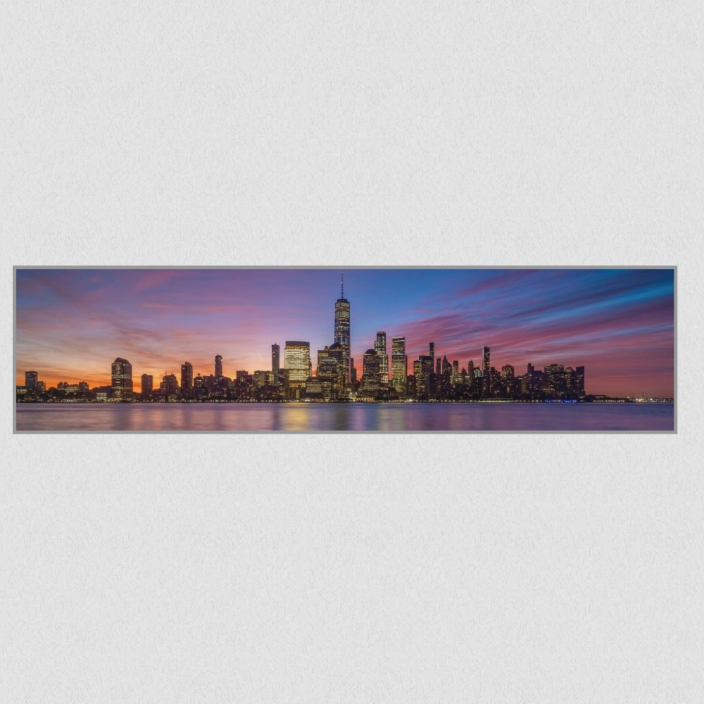 Artikelbild Akustikbild - New York City: Die beeindruckende Skyline und der Hudson River – Basotect® Schallabsorber im eloxierten Aluminiumrahmen 2030x530x55mm