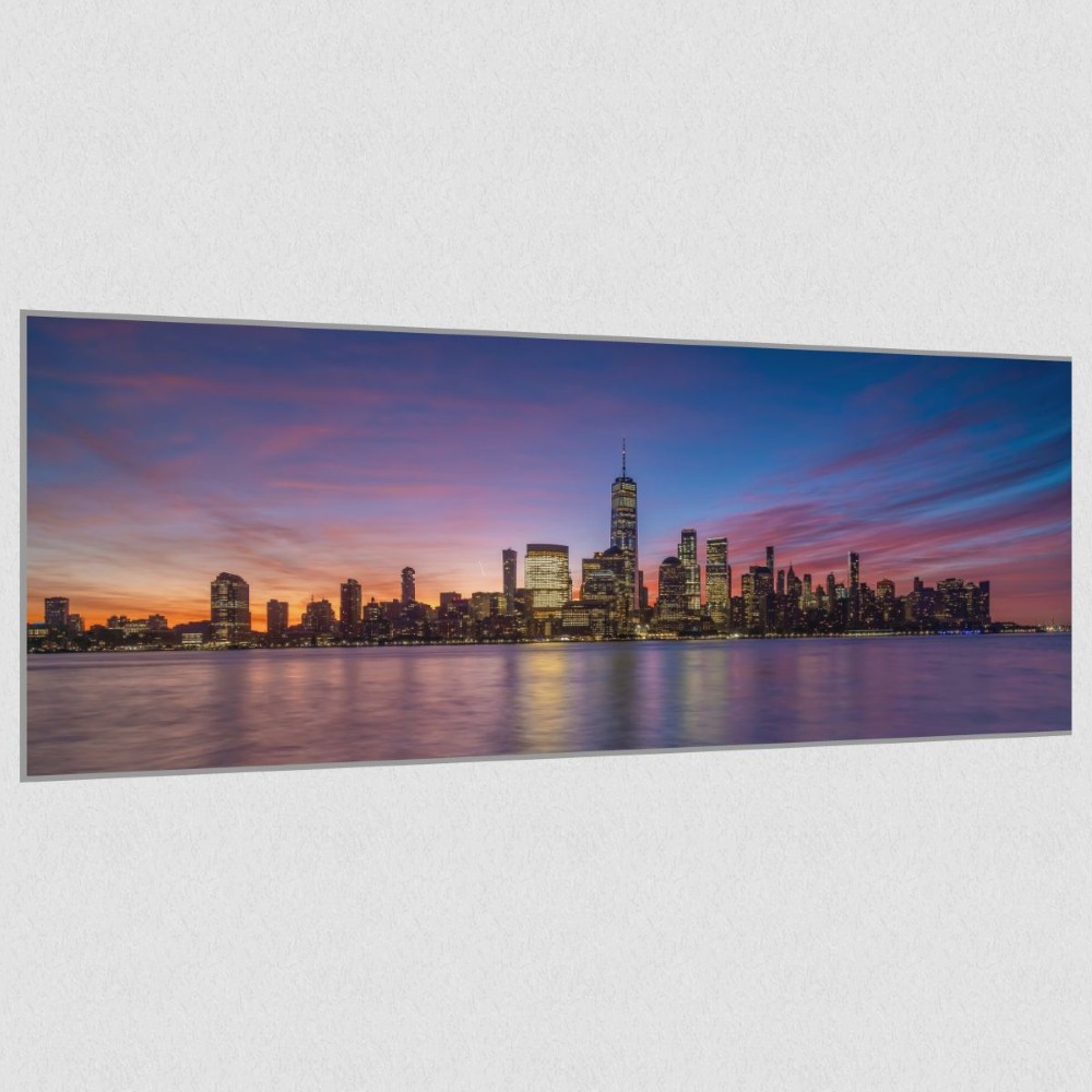 Artikelbild Akustikbild - New York City: Die beeindruckende Skyline und der Hudson River – Basotect® Schallabsorber im eloxierten Aluminiumrahmen 2530x1030x55mm