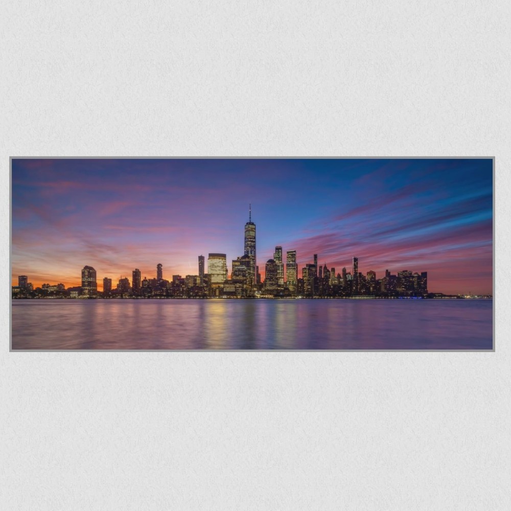 Artikelbild Akustikbild - New York City: Die beeindruckende Skyline und der Hudson River – Basotect® Schallabsorber im eloxierten Aluminiumrahmen 2530x1030x55mm