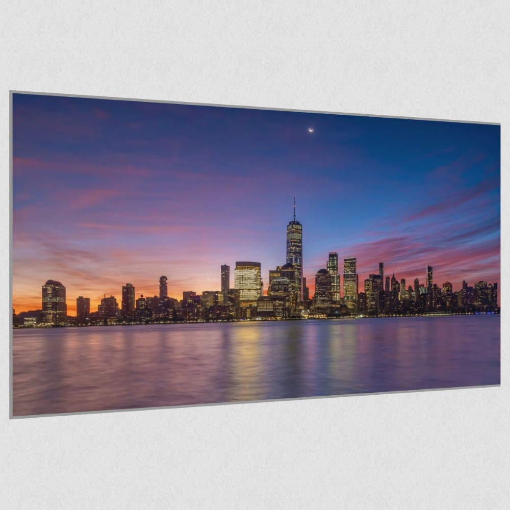 Artikelbild Akustikbild - New York City: Die beeindruckende Skyline und der Hudson River – Basotect® Schallabsorber im eloxierten Aluminiumrahmen 2530x1530x55mm