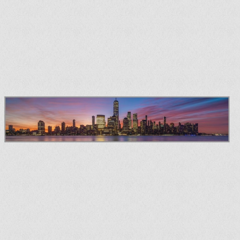 Artikelbild Akustikbild - New York City: Die beeindruckende Skyline und der Hudson River – Basotect® Schallabsorber im eloxierten Aluminiumrahmen 2530x530x55mm
