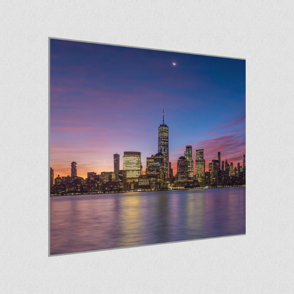Artikelbild Akustikbild - New York City: Die beeindruckende Skyline und der Hudson River – Basotect® Schallabsorber im eloxierten Aluminiumrahmen 530x530x55mm