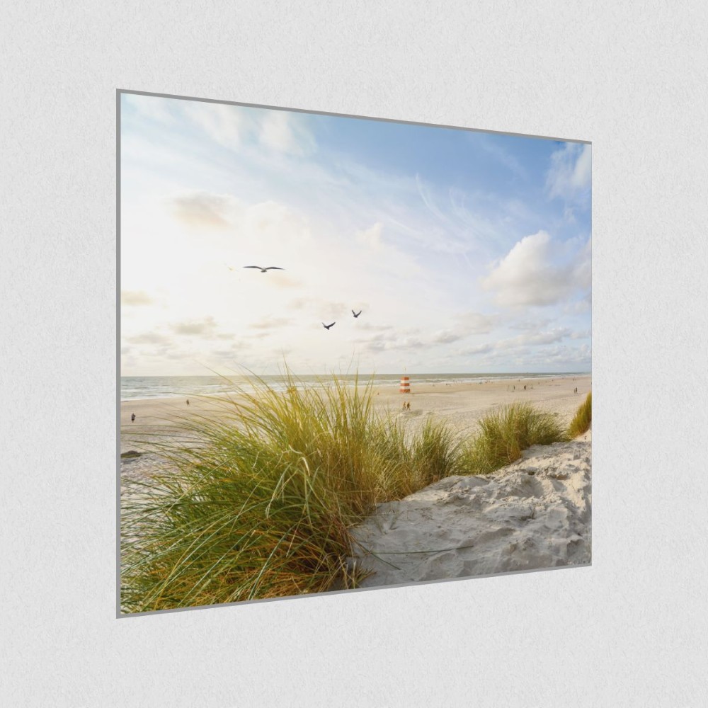 Artikelbild Akustikbild - Sonnenküste – Basotect® Schallabsorber im eloxierten Aluminiumrahmen 530x530x55mm