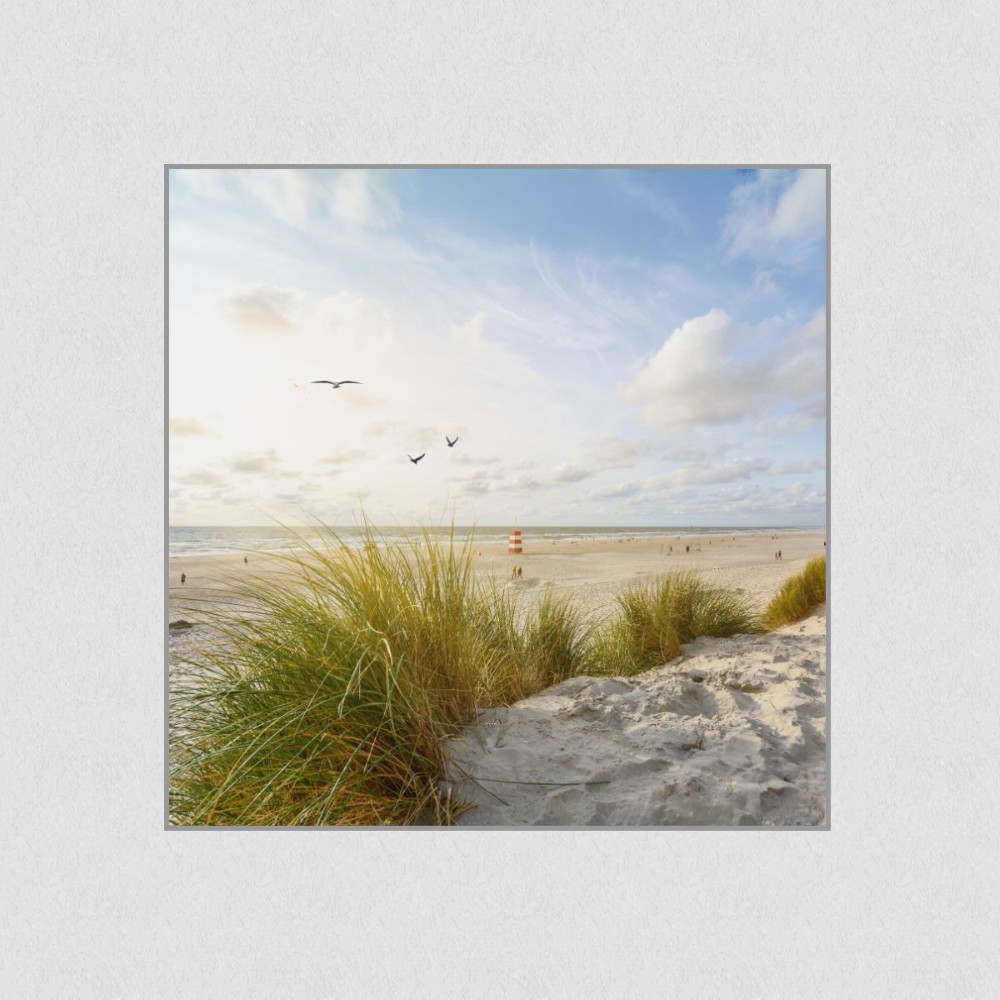 Artikelbild Akustikbild - Sonnenküste – Basotect® Schallabsorber im eloxierten Aluminiumrahmen 530x530x55mm