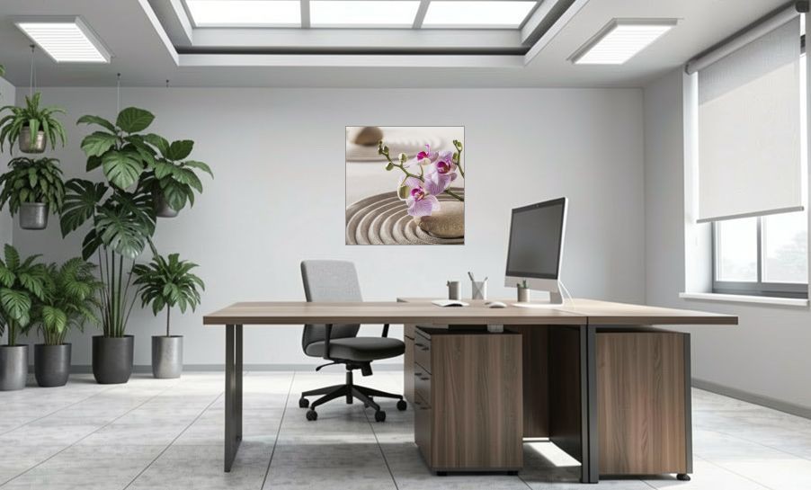 Artikelbild Akustikbild - Zen-Garten Ruhe und Ausgeglichenheit – Basotect® Schallabsorber im eloxierten Aluminiumrahmen 1030x1030x55mm