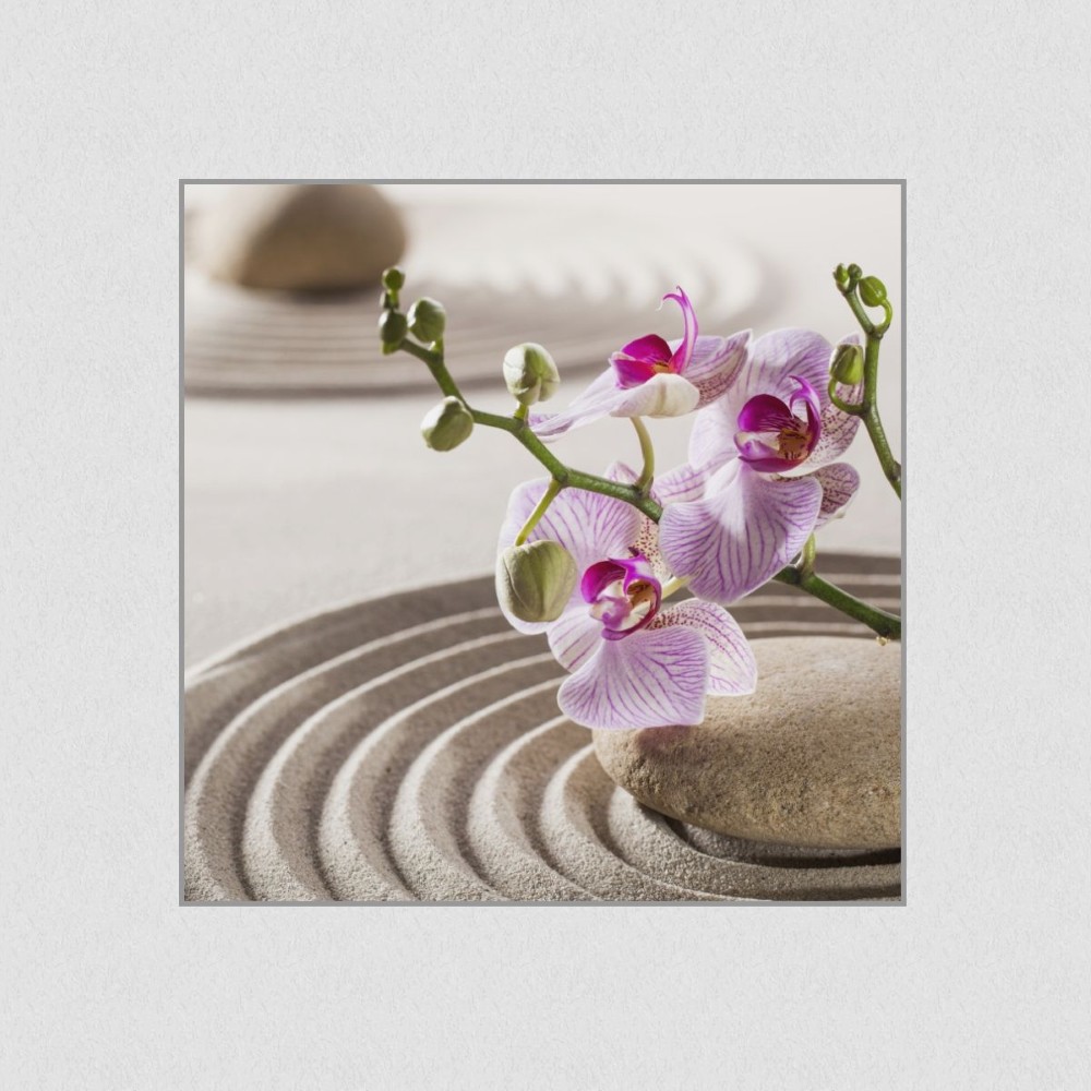 Artikelbild Akustikbild - Zen-Garten Ruhe und Ausgeglichenheit – Basotect® Schallabsorber im eloxierten Aluminiumrahmen 530x530x55mm