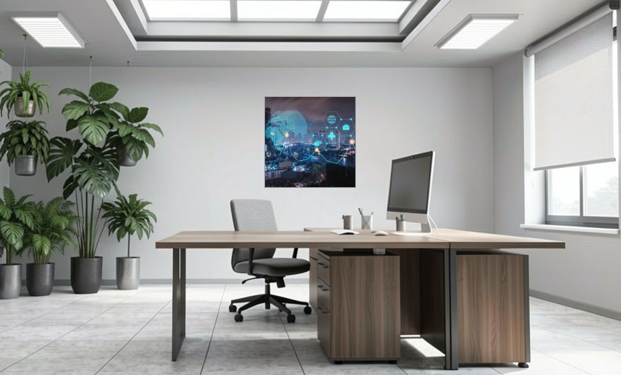 Artikelbild Akustikbild - Digitale Stadterkundung: Karte und Menü im Überblick – Basotect® Schallabsorber im eloxierten Aluminiumrahmen 1030x1030x55mm