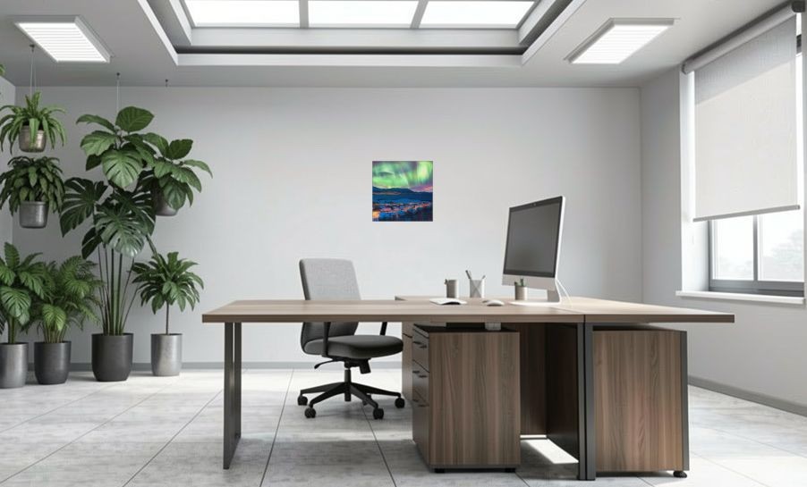 Artikelbild Akustikbild - Nordlicht am Polarkreis – Basotect® Schallabsorber im eloxierten Aluminiumrahmen 530x530x55mm