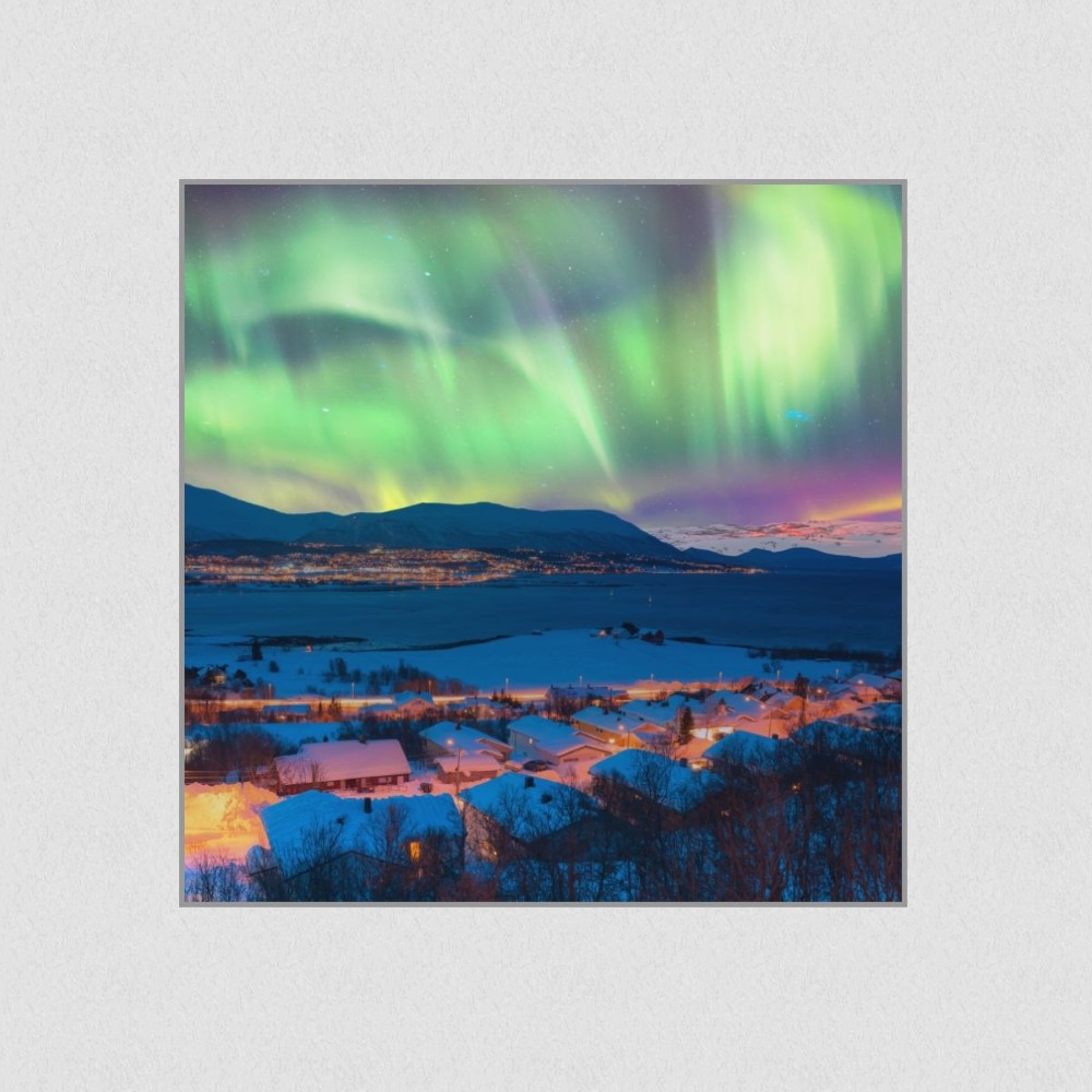 Artikelbild Akustikbild - Nordlicht am Polarkreis – Basotect® Schallabsorber im eloxierten Aluminiumrahmen 530x530x55mm