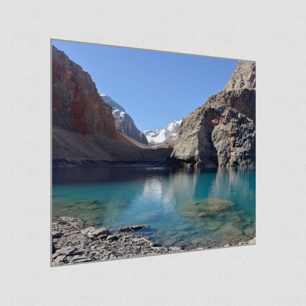 Artikelbild Akustikbild - Ein tiefblauer Bergsee – Basotect® Schallabsorber im eloxierten Aluminiumrahmen 530x530x55mm