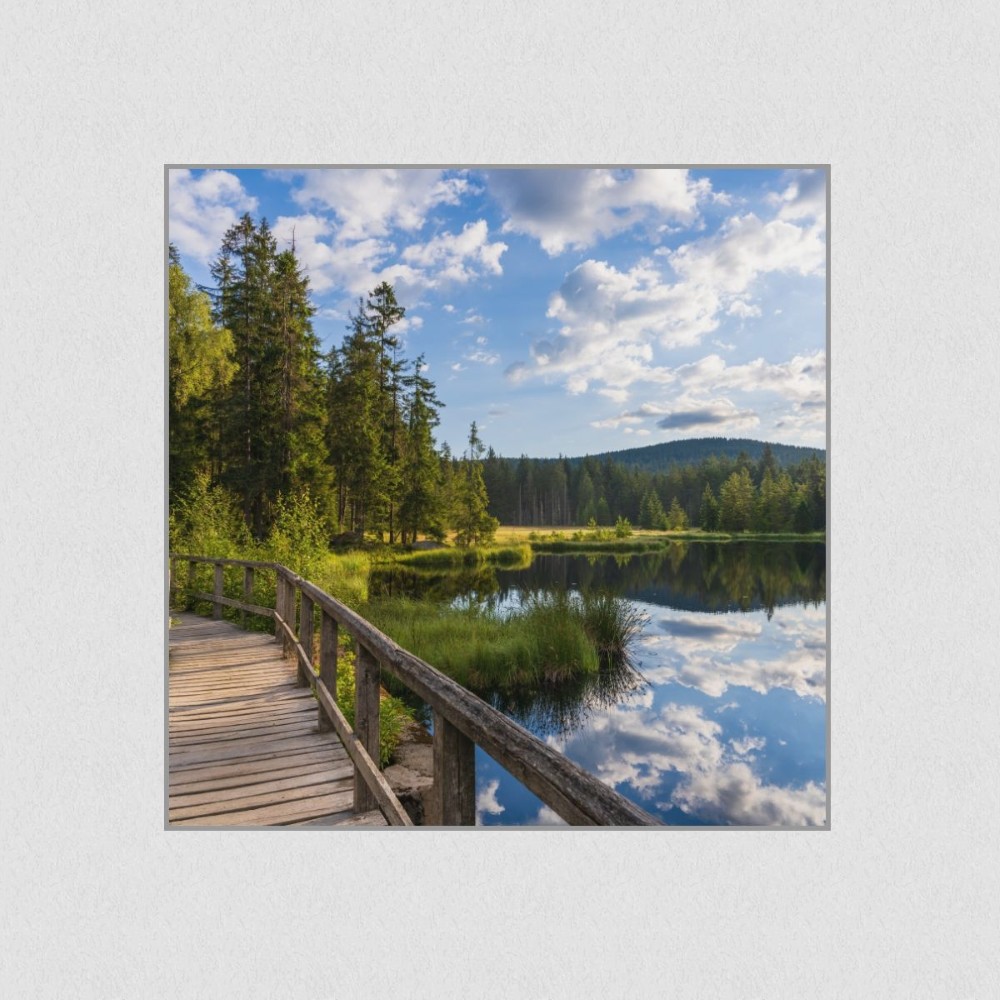Artikelbild Akustikbild - Brücke am Teich – Basotect® Schallabsorber im eloxierten Aluminiumrahmen 1030x1030x55mm