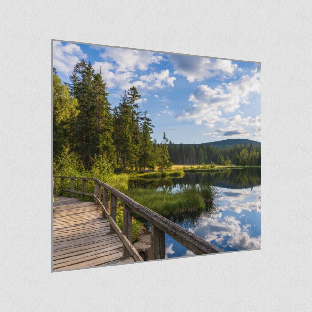 Artikelbild Akustikbild - Brücke am Teich – Basotect® Schallabsorber im eloxierten Aluminiumrahmen 530x530x55mm